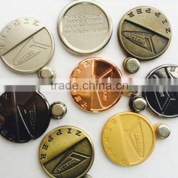 High Quality Custom OEM Brand Logo Name Polished Hanged Plated Slider Zipper Puller