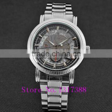 New Fashion Gold Skeleton Watch Men Luury Brand Self Wind Mechanical Wristwatches Male Stainless Steel Analog Clock W125 photo-4