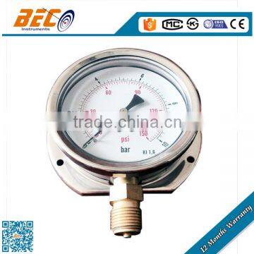 100mm shock proof half stainless steel pressure gauge flange connection of Radial