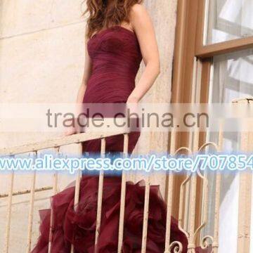 Carpet Gossip Girl Leighton Meester Burgundy Strapless Wedding Dress Bridal Gown TPDW002