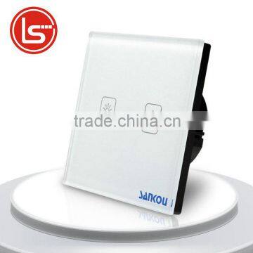 2016 Electrical Touch Switches EU Standard White Crystal Glass+LED 2Gang1Way Light Lamps Wall Switch Factory Direct