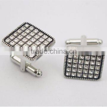 Women Men Plaid Square Brass Crystal Cufflinks