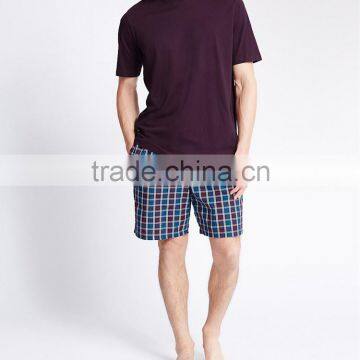 Pure Cotton Fabric T-shirt& Check Short Men's Pajama Set