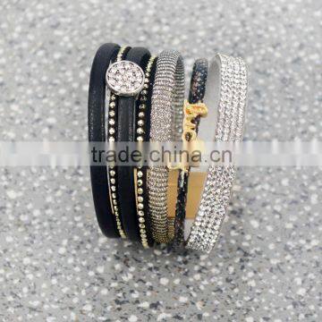 Fashion Lucky Letters DIY Diamond Rhinestones Tassel Multi-Layer Wide Leather Bracelet photo-5