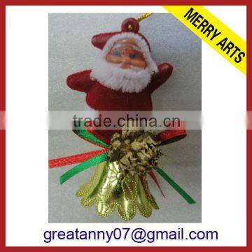 china yiwu wholesale market supplier flashing gold plastic christmas hanging outdoor decoration bells with santa