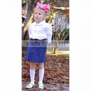 (SM107#white&blue)2-6T 100% cotton woven white shirt and blue polka dot corduroy skirt