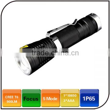 CREE XML T6 3.7v 18650 battery IP65 Zoom focus pocket rechargeable hunting torch