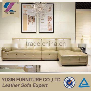 Top grain modern beige L shape large leather sofa