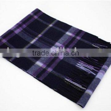 Navy and Purple Checked Wool Scarf