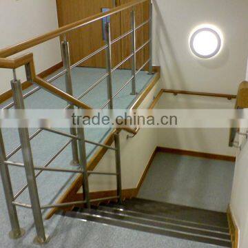 stainless steel alloy railing with wood handrail