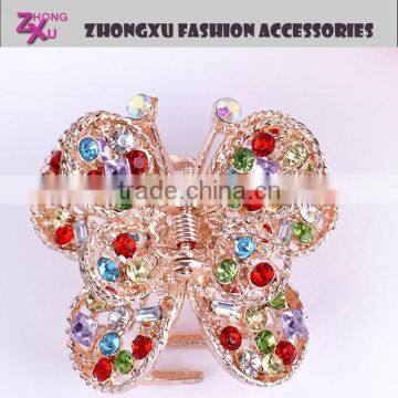 new fashion custom animel metal golden rhinestone butterfly hair clips