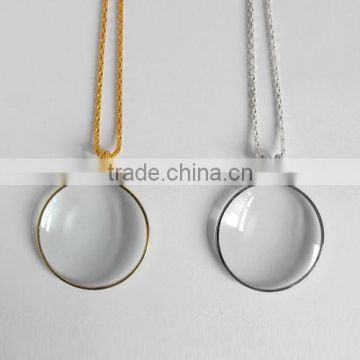 Silver and Gold 5X Magnifying Glass Pendant Necklace Magnifier