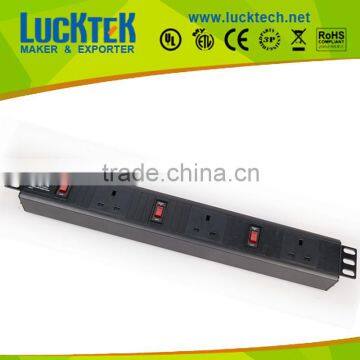 19inch 1.5U 3ways UK power Rack mount PDU sockets outlet with individual switch