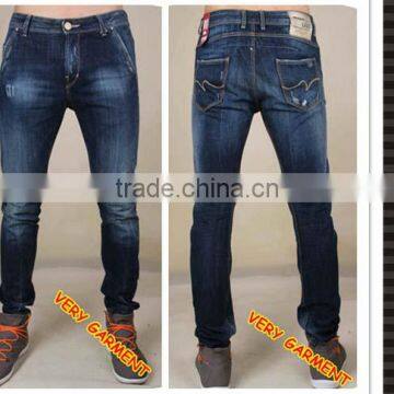 Classical Five Pockets Slim Fit 100% Cotton Denim Jeans Trousers for Men