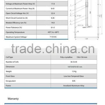 Small Solar Panel Household Use Polycrystalline Solar Panel Solar Module 150w photo-6