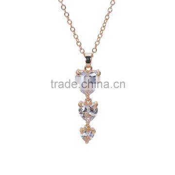 New arrival three heart CZ zircon charm Beautiful gold plated rhinestone necklace accessories