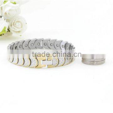 Fashionable stainless steel bio energy jewelry with full magnetic white gold bracelet