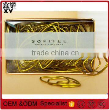 custom logo metal gold shape paper clips for hotel &Resorts promotional gifts