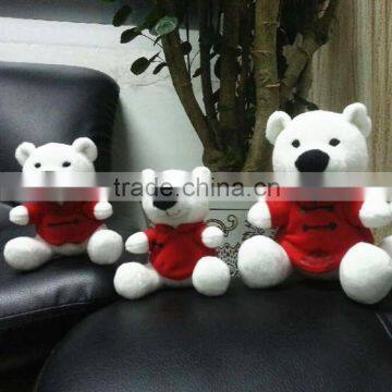 Customize 9 Inch Soft Stuffed Animal Plush Toy White Polar Bear With Red Cloths