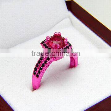 Good Quality Copper Ring Set Gun Black Red Zircon Diamond Finger Rings For Lovers photo-3