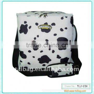 Special cow printed 600D cooler bag with shoulder strap