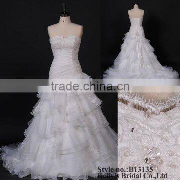 ivory lace crystal embellishment mermaid organza wedding dress 2013