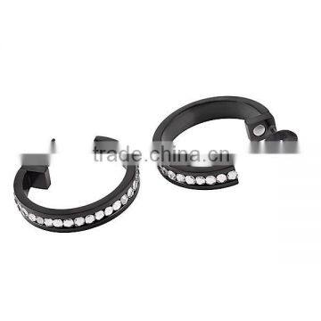 SRR0009 Shipping From China Black Magnetic Earrings Fake Diamond Huggie Earrings Stainless Steel Earrings