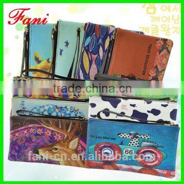 Kinds of pattens printed single zipper design PU wallet for girls or women