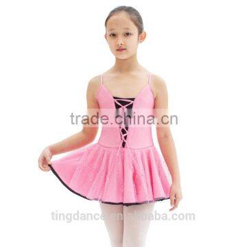 2015 new pink camisole assorted front drawstring skirted leotard