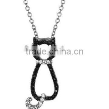 HY fashion Jewelry cubic zirconia cute Cat Necklaces for Women 18" chain