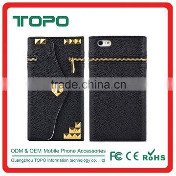 Wholesale Rivet Bling Bling Wallet Case for Iphone 6 Leather Voltage Holster Card Zipper Flip Cover Case for Iphone 6s Plus photo-3