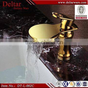 upc Brass polished Gold Waterfall Spout Bathroom Basin Sink Mixer Tap Faucet,gold waterfall faucet