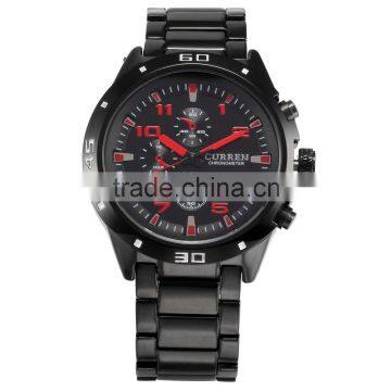 CURREN Black Red Auto Date Display Analog Stainless Steel Strap Male Clock Quartz Sport Men Wrist Watch