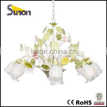 SD1029/8S Rural Style Green Plants Chandelier With Glass Shade