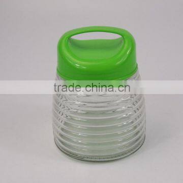 Swirl Pattern Food Honey Clear Glass Storage Jar With Plastic Lids