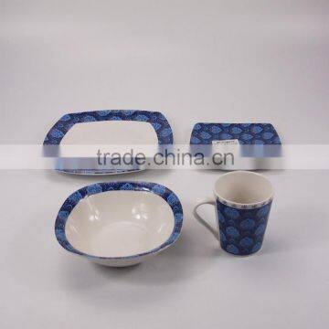 Vintage Blue Floral Printed Kitchen Porcelain Dinnerware Set Ceramic
