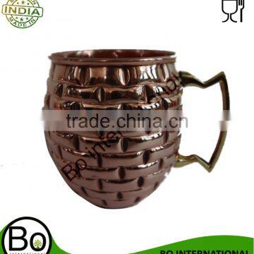EMBOSSED BARREL SHAPE PURE COPPER MOSCOW MULE MUG WITH NICKLE LINING INSIDE