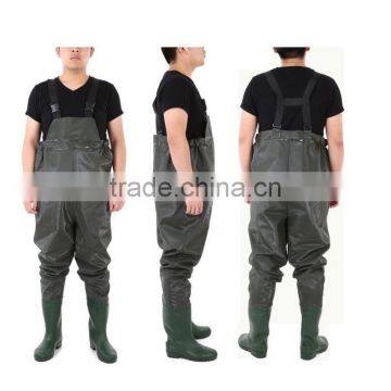 popular green watertight cheap pvc chest high fishermen wader suit/fly fishing wader/ Waterproofing men workwear