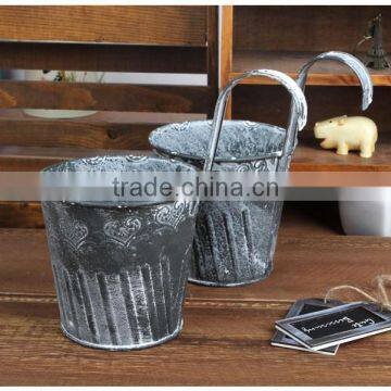 Bulk Antique Black Galvanized Outdoor Wall Hanging Metal Planter photo-5