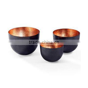 HOT SELLING COPPER BOWLS, TWO TONE BOWL, COPPER INSIDE AND BLACK OUTSIDE,HAMMERED FINISH, SERVING BOWL