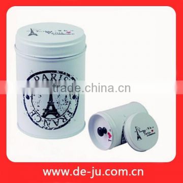 Cylinder With Inner Cap Sealing White Tin Box For Tea