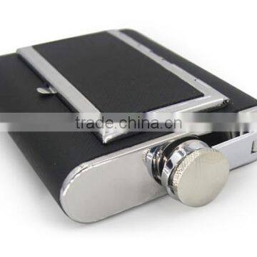 6 OZ Stainless Steel Wine Bottles Stick Black Twill Leather Cigarette Case photo-5