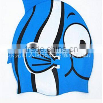 Funny Cartoon Fish and Wave Design Silicone Children Swimming Cap