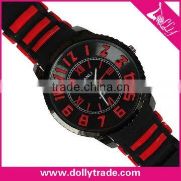 Red and Black Dual Time Silicone Strap Sport PU Quartz Watch