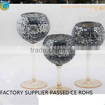 Mosaic Goblet Long Stem Glass Candlestick Holders photo-2