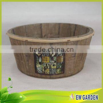 French Style Decorative Big Elegant Delicate Round Rustic Wood Flower Pot photo-5