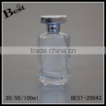 alibaba china high quality cosmetic perfume bottle 50 ml glass spray fancy empty bottle glass with silver aluminum pump sprayer