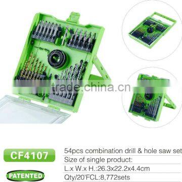 54 piece wood drill / twist drill / masonry drill and bit set