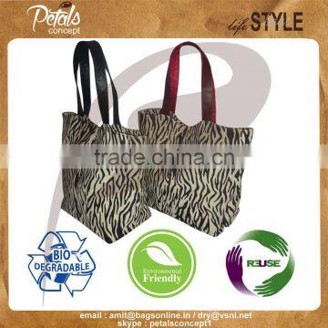 zebra print canvas tote bag with geninune leather handle