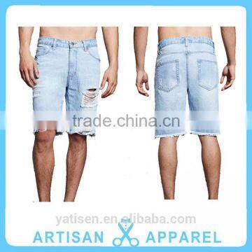 mens custom fanshion summer cotton ripped board denim shorts